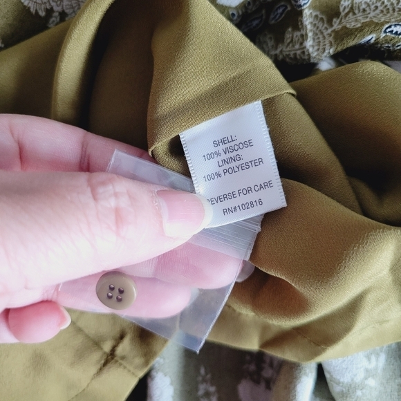 Garnet Hill Olive Green Floral Drop Waist Dress - Picture 10 of 14